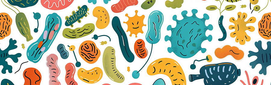 Illustration av tarmmikrobiom och bakterier